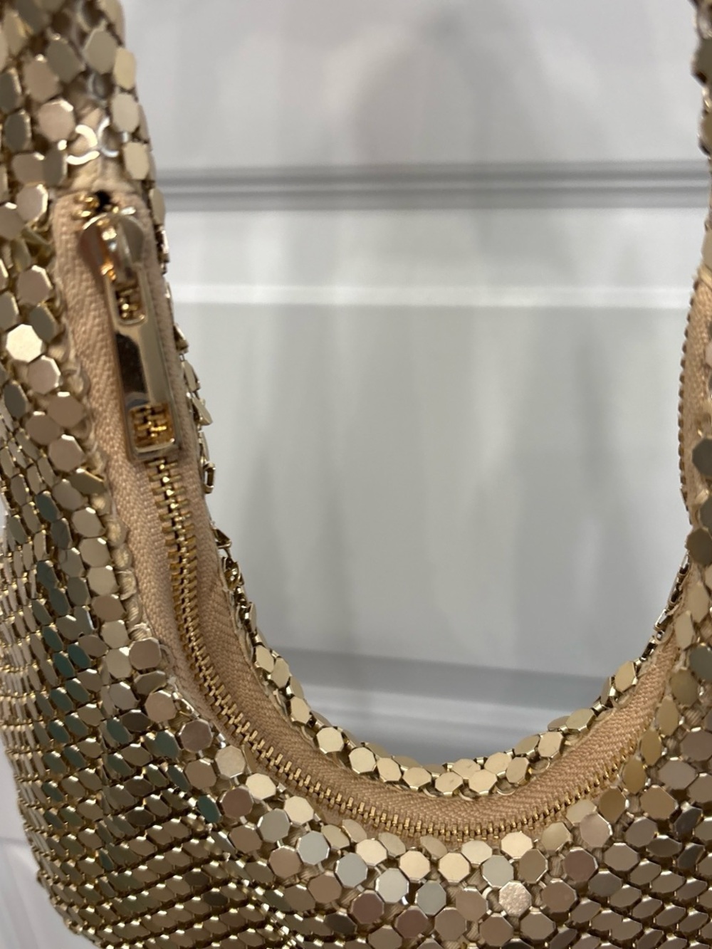Gold Sequin Mesh Hobo Shoulder Bag - Picture 3 of 5